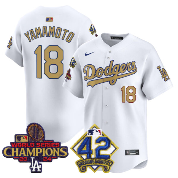Men's Dodgers 2024 World Series Champions & Jackie Robinson Patch Vapor Premier Limited Jersey - All Stitched - Image 3