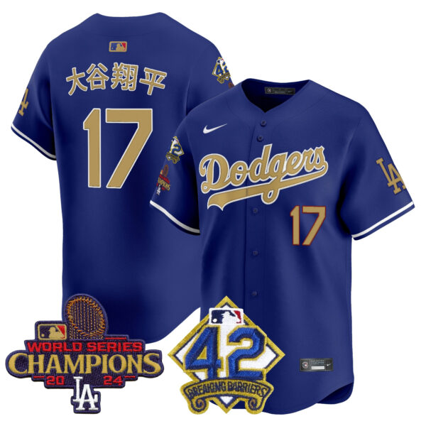 Men's Dodgers 2024 World Series Champions & Jackie Robinson Patch Vapor Premier Limited Jersey - All Stitched - Image 23