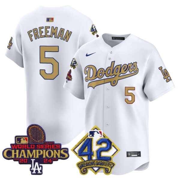 Men's Dodgers 2024 World Series Champions & Jackie Robinson Patch Vapor Premier Limited Jersey - All Stitched - Image 6