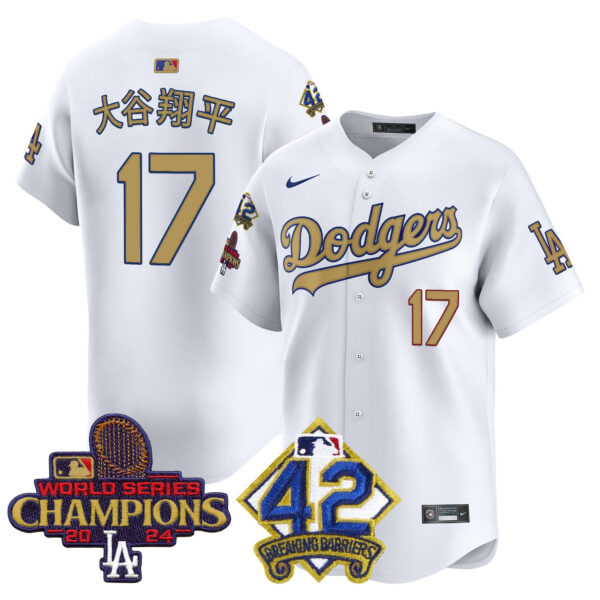 Men's Dodgers 2024 World Series Champions & Jackie Robinson Patch Vapor Premier Limited Jersey - All Stitched - Image 11