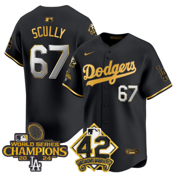 Men's Dodgers 2024 World Series Champions & Jackie Robinson Patch Vapor Premier Limited Jersey - All Stitched - Image 45