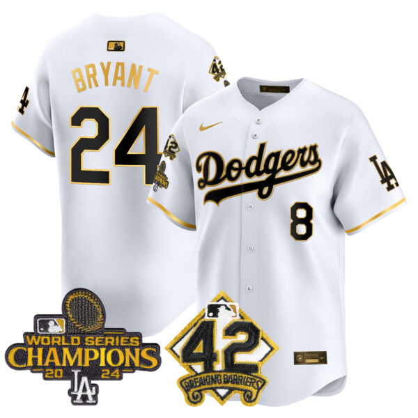 Men's Dodgers 2024 World Series Champions & Jackie Robinson Patch Vapor Premier Limited Jersey - All Stitched - Image 56