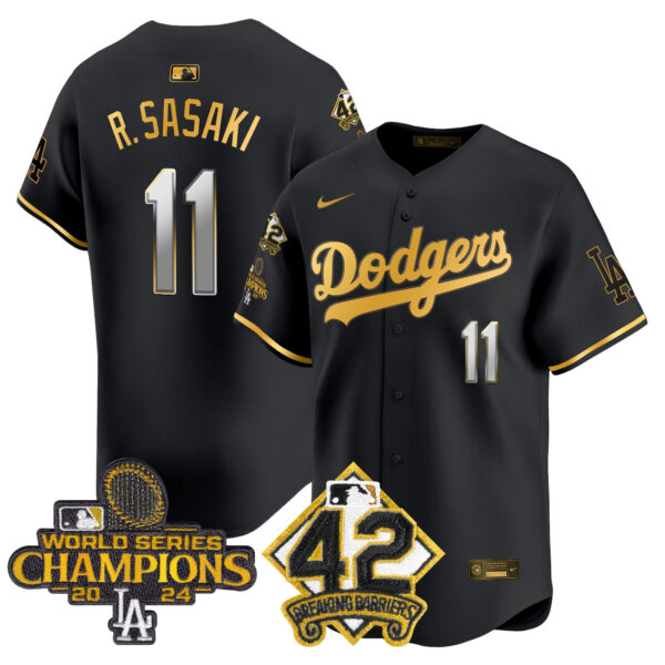 Men's Dodgers 2024 World Series Champions & Jackie Robinson Patch Vapor Premier Limited Jersey - All Stitched - Image 40
