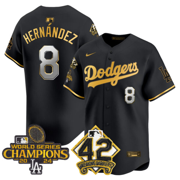 Men's Dodgers 2024 World Series Champions & Jackie Robinson Patch Vapor Premier Limited Jersey - All Stitched - Image 46