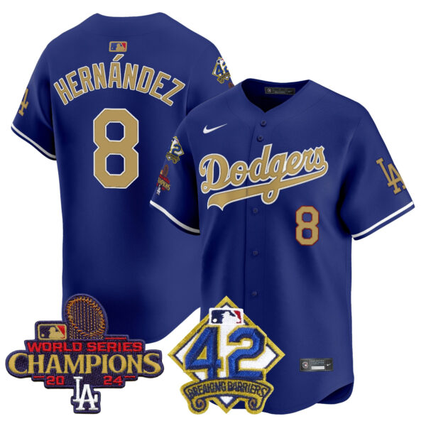 Men's Dodgers 2024 World Series Champions & Jackie Robinson Patch Vapor Premier Limited Jersey - All Stitched - Image 22