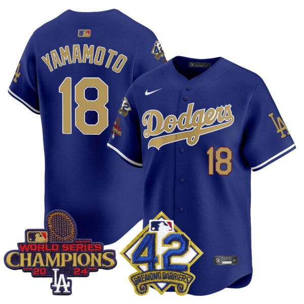 Men's Dodgers 2024 World Series Champions & Jackie Robinson Patch Vapor Premier Limited Jersey - All Stitched - Image 15