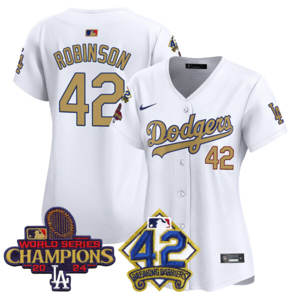 Women's Dodgers 2024 World Series Champions & Jackie Robinson Patch Vapor Premier Limited Jersey - All Stitched - Image 11