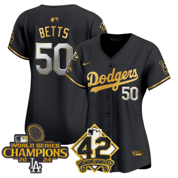 Women's Dodgers 2024 World Series Champions & Jackie Robinson Patch Vapor Premier Limited Jersey - All Stitched - Image 42