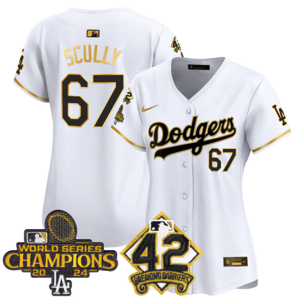 Women's Dodgers 2024 World Series Champions & Jackie Robinson Patch Vapor Premier Limited Jersey - All Stitched - Image 56