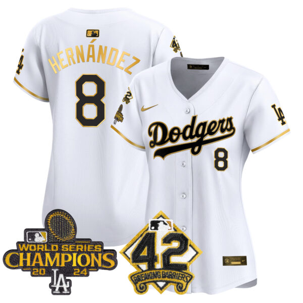 Women's Dodgers 2024 World Series Champions & Jackie Robinson Patch Vapor Premier Limited Jersey - All Stitched - Image 57