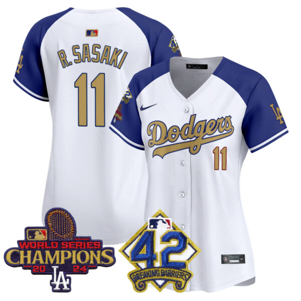 Women's Dodgers 2024 World Series Champions & Jackie Robinson Patch Vapor Premier Limited Jersey - All Stitched - Image 27