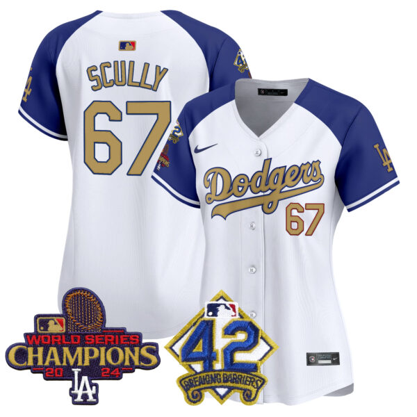 Women's Dodgers 2024 World Series Champions & Jackie Robinson Patch Vapor Premier Limited Jersey - All Stitched - Image 32