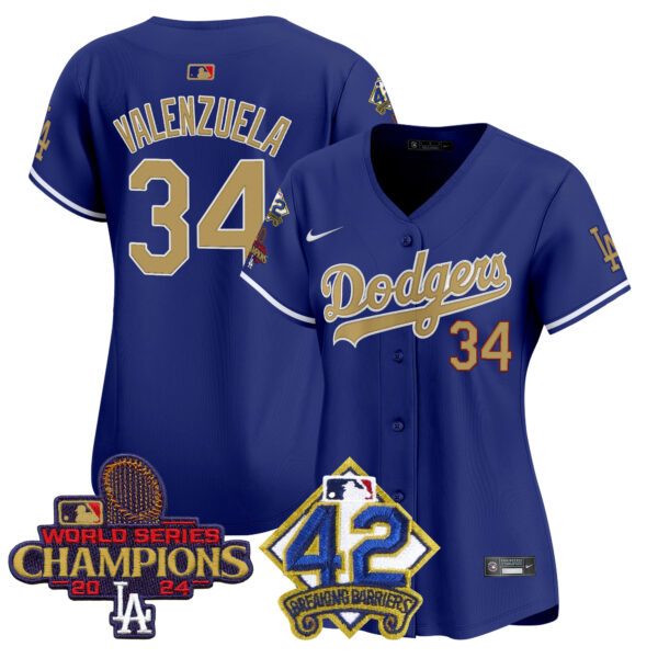 Women's Dodgers 2024 World Series Champions & Jackie Robinson Patch Vapor Premier Limited Jersey - All Stitched - Image 16