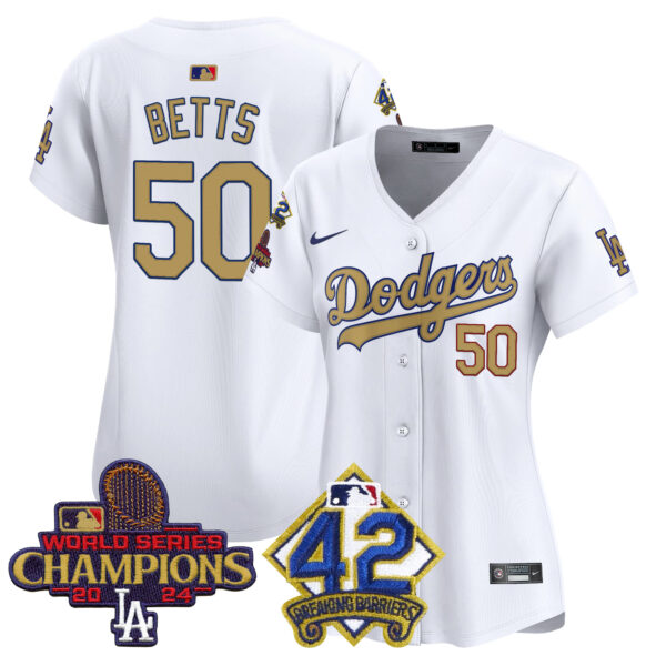 Women's Dodgers 2024 World Series Champions & Jackie Robinson Patch Vapor Premier Limited Jersey - All Stitched - Image 6