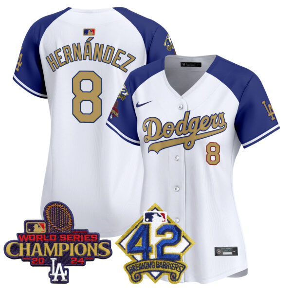 Women's Dodgers 2024 World Series Champions & Jackie Robinson Patch Vapor Premier Limited Jersey - All Stitched - Image 33