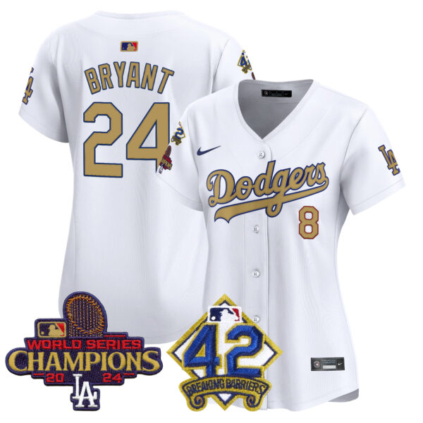 Women's Dodgers 2024 World Series Champions & Jackie Robinson Patch Vapor Premier Limited Jersey - All Stitched - Image 7