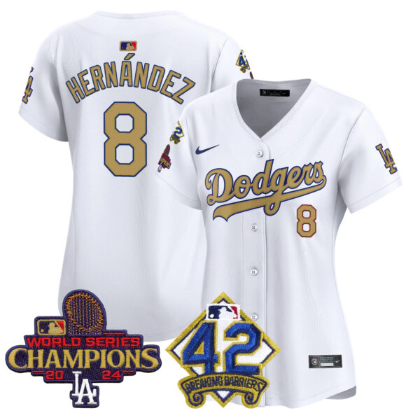 Women's Dodgers 2024 World Series Champions & Jackie Robinson Patch Vapor Premier Limited Jersey - All Stitched - Image 9