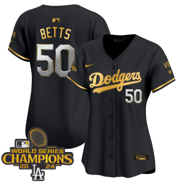 Women's Dodgers 2024 World Series Champions Gold Trim Vapor Premier Limited Jersey - All Stitched - Image 24