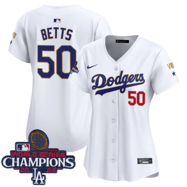 Women's Dodgers 2024 World Series Champions Gold Trim Vapor Premier Limited Jersey - All Stitched - Image 4