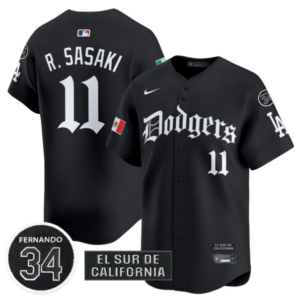 Men's Dodgers Mexico 2025 LA Gothic Style Vapor Premier Limited Jersey V2 - All Stitched - Image 4