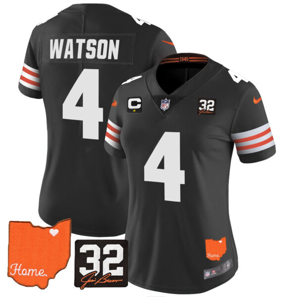 Women's Browns #32 Jim Brown Memorial & Home Patch Vapor Limited Jersey - All Stitched - Image 47