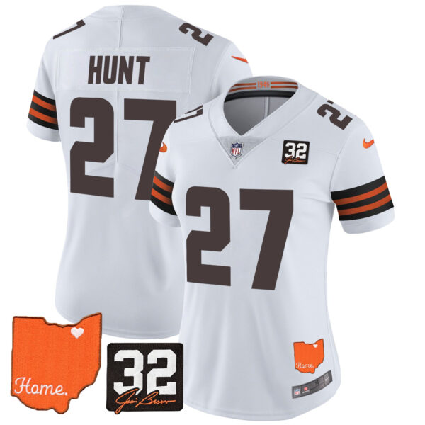 Women's Browns #32 Jim Brown Memorial & Home Patch Vapor Limited Jersey - All Stitched - Image 31