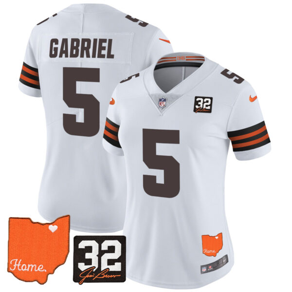 Women's Browns #32 Jim Brown Memorial & Home Patch Vapor Limited Jersey - All Stitched - Image 24