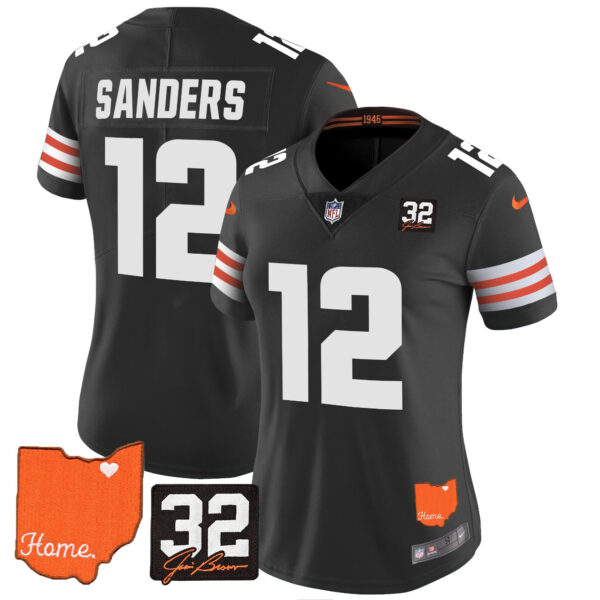 Women's Browns #32 Jim Brown Memorial & Home Patch Vapor Limited Jersey - All Stitched - Image 45