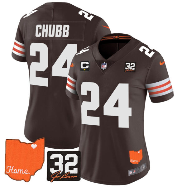 Women's Browns #32 Jim Brown Memorial & Home Patch Vapor Limited Jersey - All Stitched - Image 15