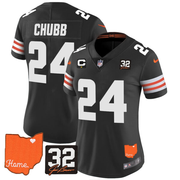 Women's Browns #32 Jim Brown Memorial & Home Patch Vapor Limited Jersey - All Stitched - Image 48