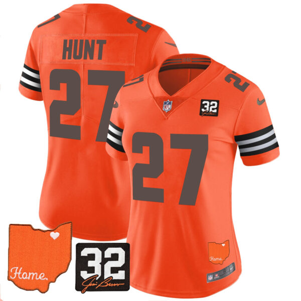 Women's Browns #32 Jim Brown Memorial & Home Patch Vapor Limited Jersey - All Stitched - Image 42