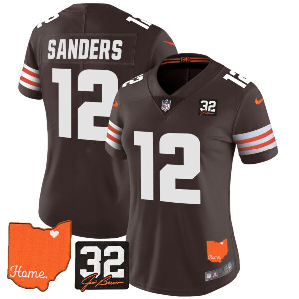 Women's Browns #32 Jim Brown Memorial & Home Patch Vapor Limited Jersey - All Stitched - Image 12