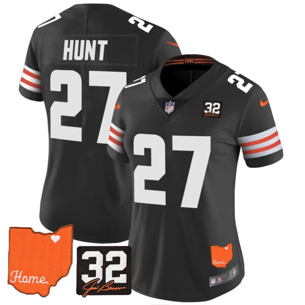 Women's Browns #32 Jim Brown Memorial & Home Patch Vapor Limited Jersey - All Stitched - Image 53