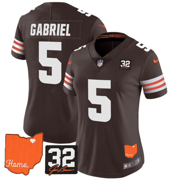 Women's Browns #32 Jim Brown Memorial & Home Patch Vapor Limited Jersey - All Stitched - Image 13