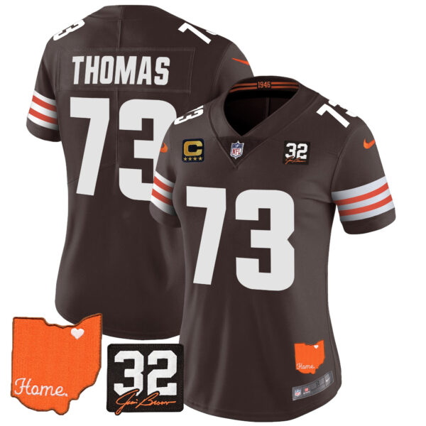 Women's Browns #32 Jim Brown Memorial & Home Patch Vapor Limited Jersey - All Stitched - Image 16