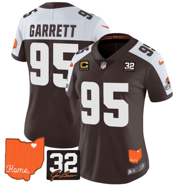 Women's Browns #32 Jim Brown Memorial & Home Patch Vapor Limited Jersey - All Stitched - Image 7