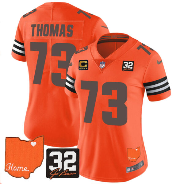 Women's Browns #32 Jim Brown Memorial & Home Patch Vapor Limited Jersey - All Stitched - Image 38