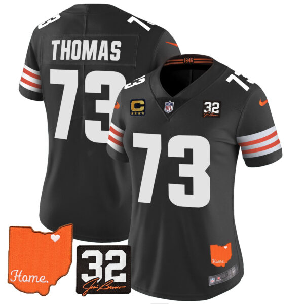 Women's Browns #32 Jim Brown Memorial & Home Patch Vapor Limited Jersey - All Stitched - Image 49