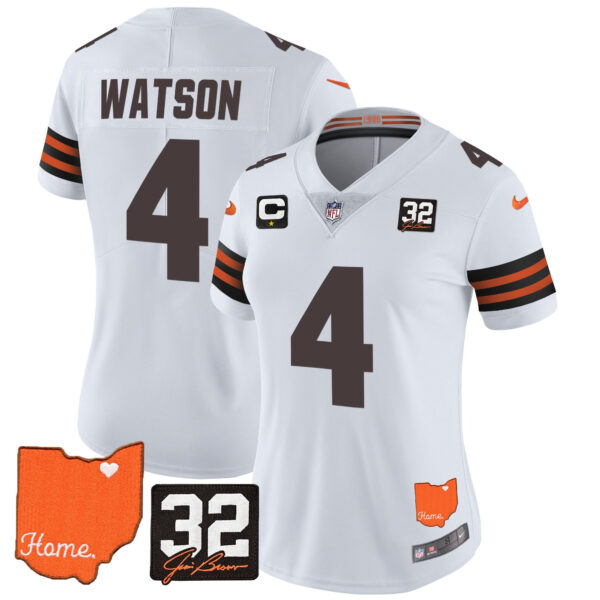 Women's Browns #32 Jim Brown Memorial & Home Patch Vapor Limited Jersey - All Stitched - Image 25