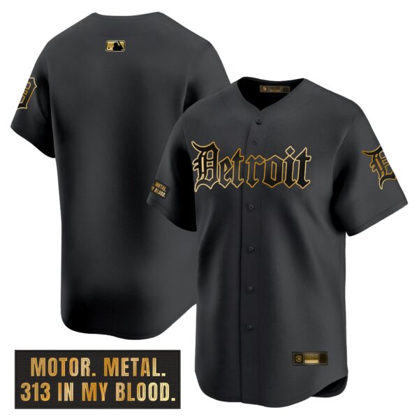 Men's Detroit Tigers 'Motor Gothic Edition' Gold Vapor Premier Limited Jersey - All Stitched - Image 9