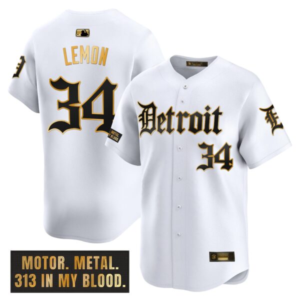 Men's Detroit Tigers 'Motor Gothic Edition' Gold Vapor Premier Limited Jersey - All Stitched - Image 17