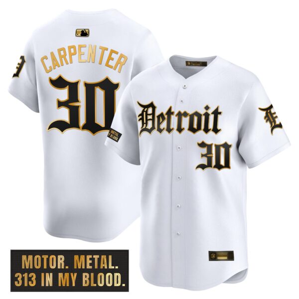 Men's Detroit Tigers 'Motor Gothic Edition' Gold Vapor Premier Limited Jersey - All Stitched - Image 13