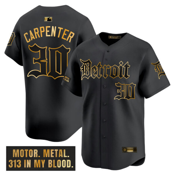 Men's Detroit Tigers 'Motor Gothic Edition' Gold Vapor Premier Limited Jersey - All Stitched - Image 4