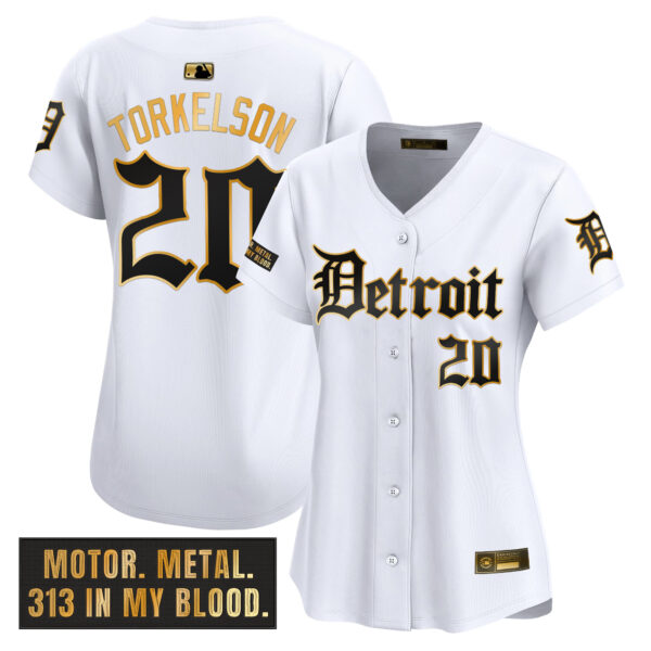Women's Detroit Tigers 'Motor Gothic Edition' Gold Vapor Premier Limited Jersey - All Stitched - Image 12