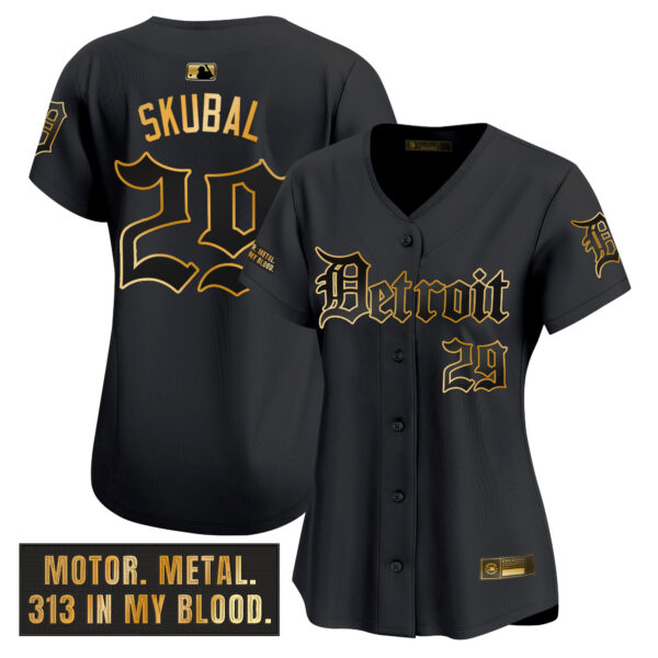 Women's Detroit Tigers 'Motor Gothic Edition' Gold Vapor Premier Limited Jersey - All Stitched - Image 2