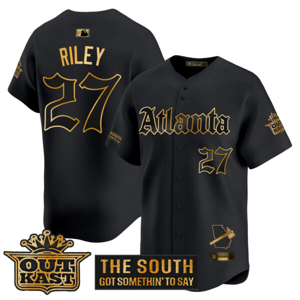Men's Atlanta Braves 'Gothic South x Outkast Edition' Gold Vapor Premier Limited Jersey - All Stitched - Image 2