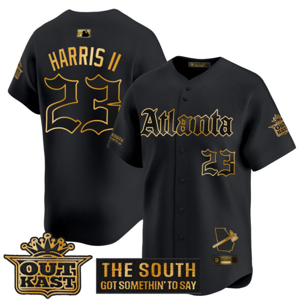 Men's Atlanta Braves 'Gothic South x Outkast Edition' Gold Vapor Premier Limited Jersey - All Stitched - Image 5