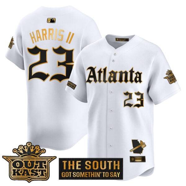 Men's Atlanta Braves 'Gothic South x Outkast Edition' Gold Vapor Premier Limited Jersey - All Stitched - Image 16