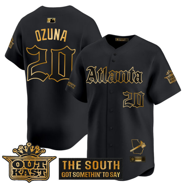 Men's Atlanta Braves 'Gothic South x Outkast Edition' Gold Vapor Premier Limited Jersey - All Stitched - Image 10