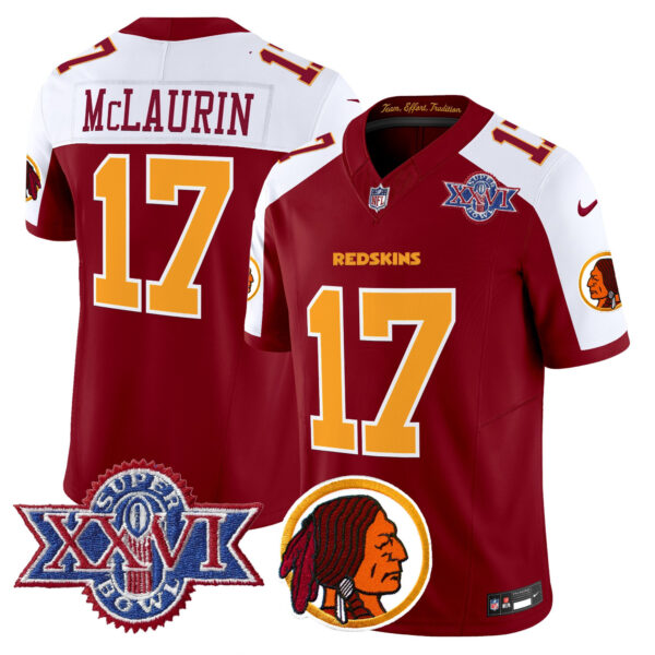 Men's Washington Redskins Throwback 1992 Super Bowl XXVI Patch Vapor Limited Jersey V2 - All Stitched - Image 36